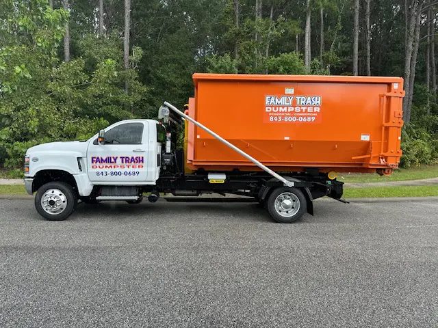Family Trash dumpster for trash removal in Charleston