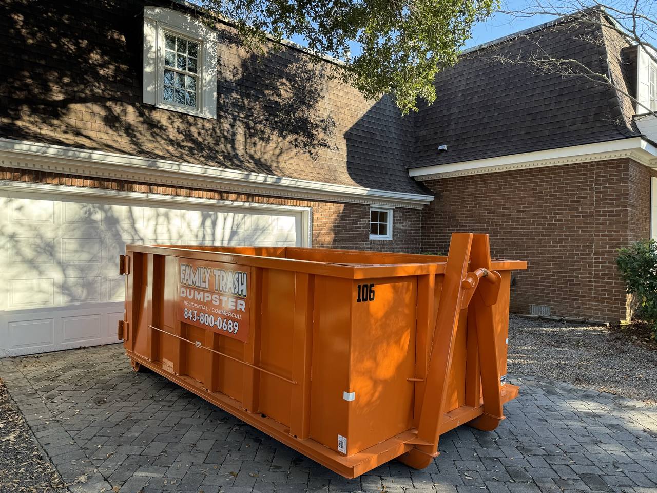 Family Trash roll-off dumpster in the Charleston area